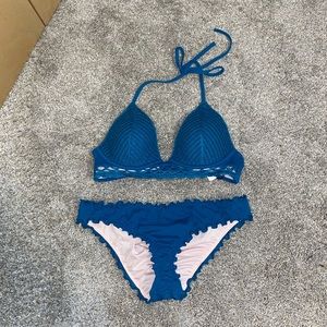 Blue Cheeky Ruffled Bathing Suit